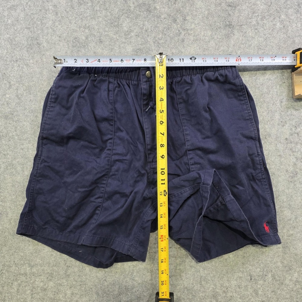 VTG Polo Ralph Lauren Shorts Mens 34 Blue Chino Pony Logo Elastic Waist 7 Inseam - Picture 10 of 16